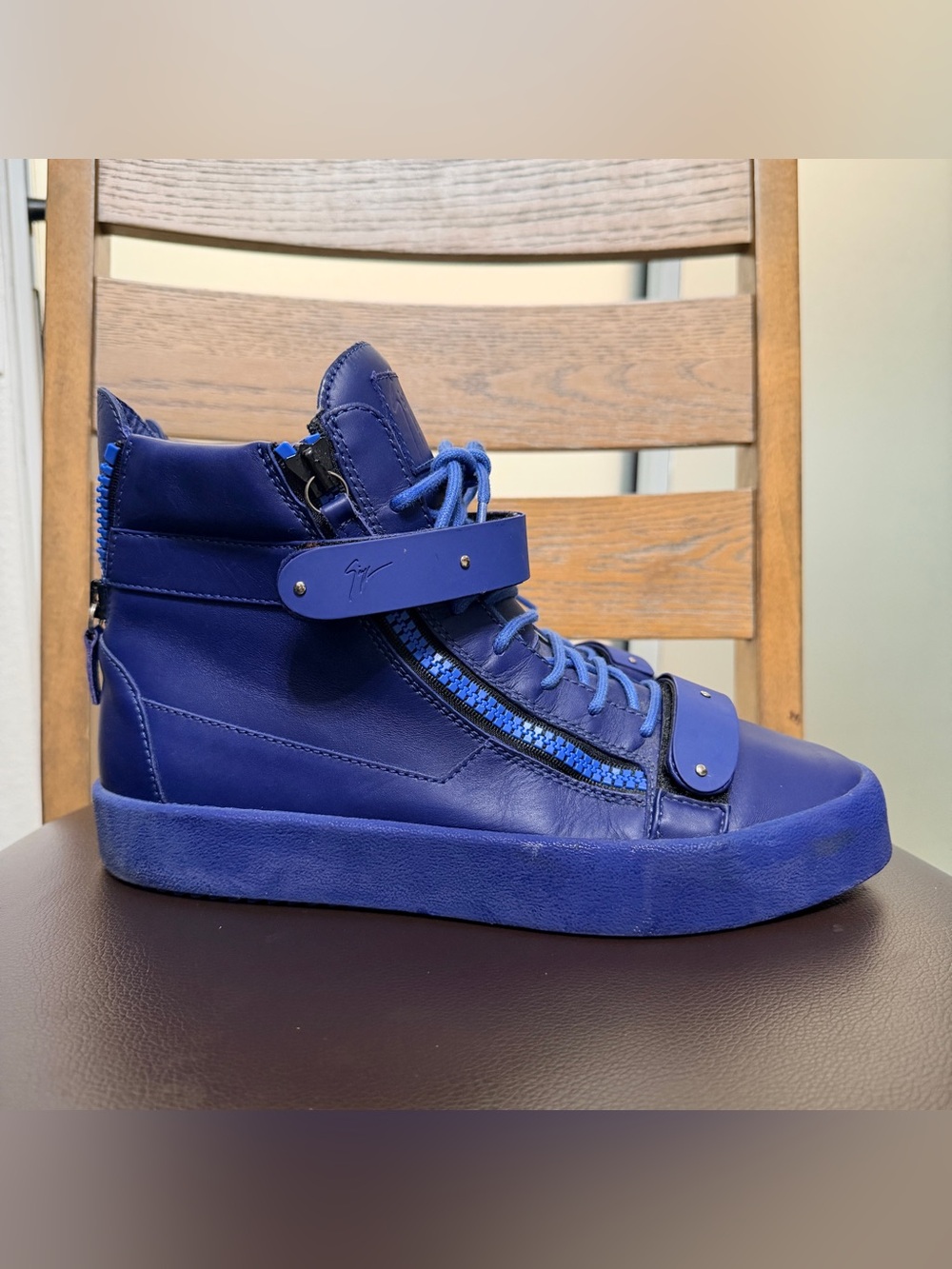 Giuseppe Zanotti Coby High-Top Blue leather Sneakers Size 44EU
